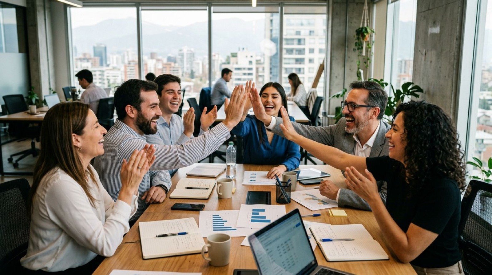 Equipo celebrando el cierre de un programa